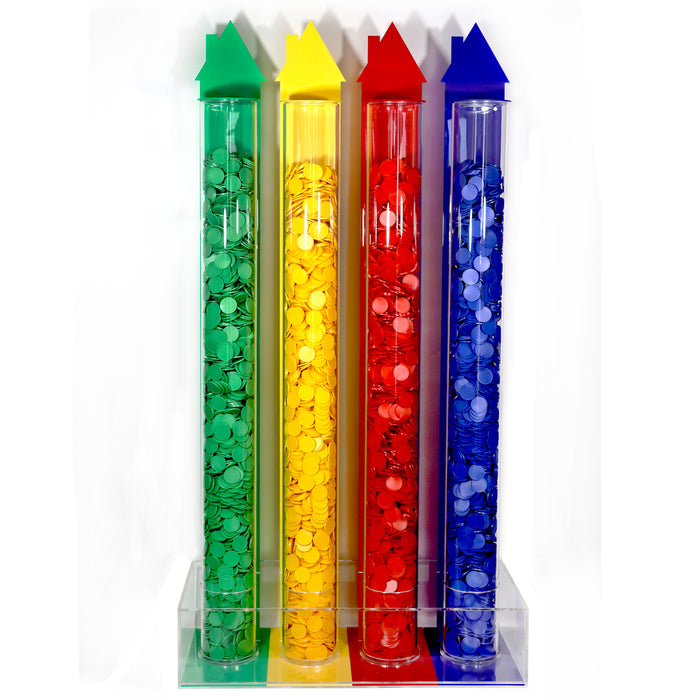 Large Token Collectors Tube + Reward Tokens 4 Tube Collector + 8000 Tokens + 4 Sign Holders