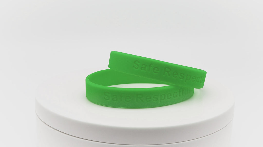 Video of dark green silicone wristbands with debossing