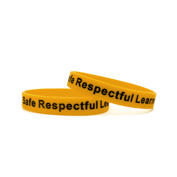 Yellow Printed Silicone Wristbands Black