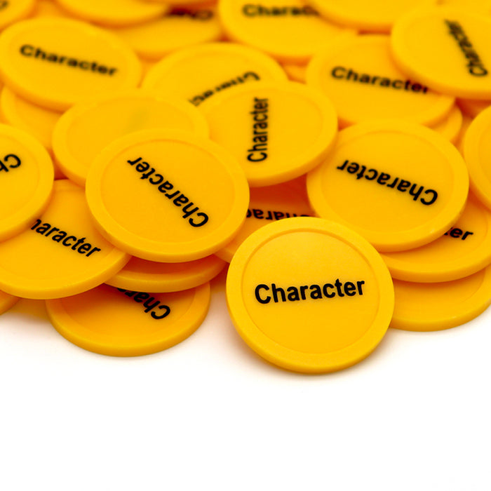 Yellow Tokens With Character in Black