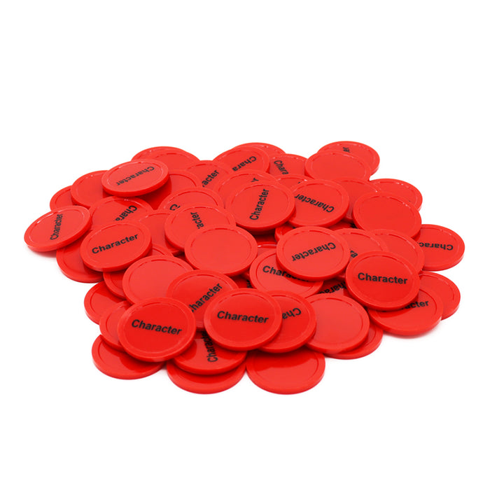 Red Tokens With Character in Black
