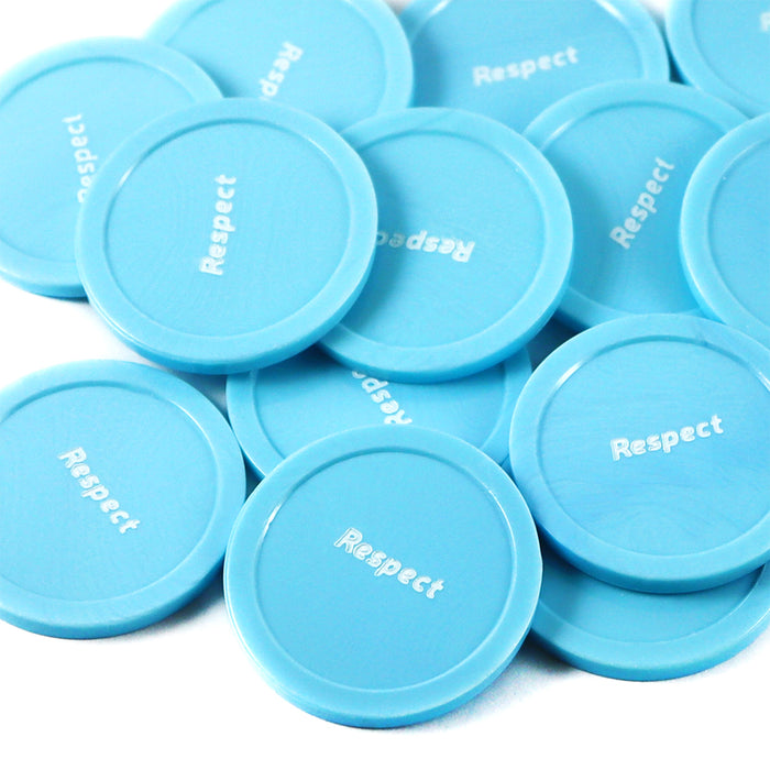 Light Blue Tokens With Respect in White